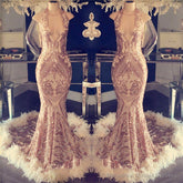 Sexy V-neck Halter Mermaid Prom Dress Gold Sequins Long Backless